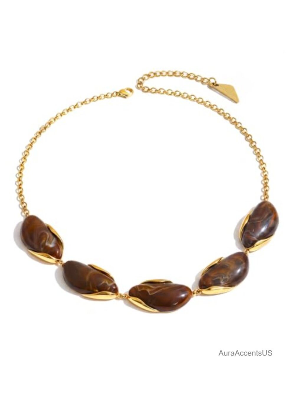 Chunky Resin Teardrop Bead Statement Necklace 18K Gold Plated Chain